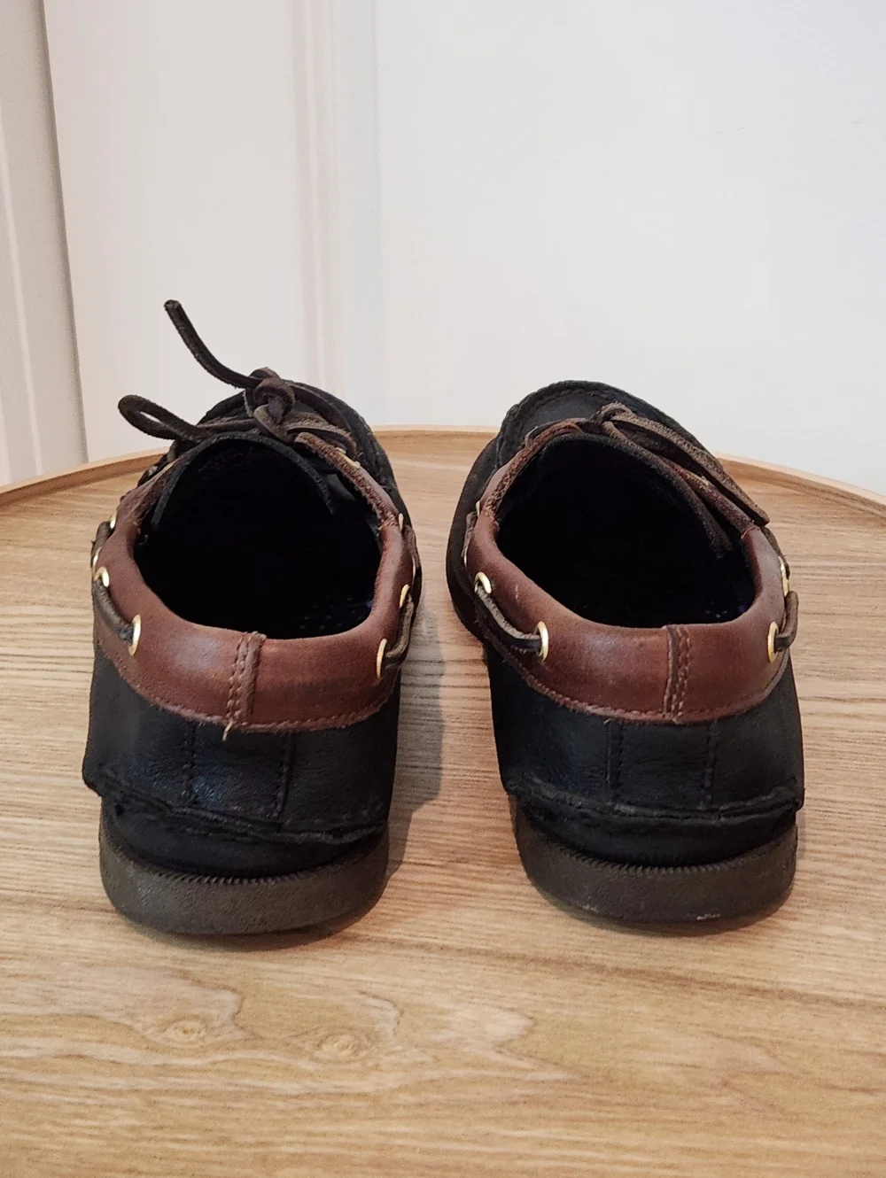 Sperry Black and Brown Leather Two-Tone Boat Shoes